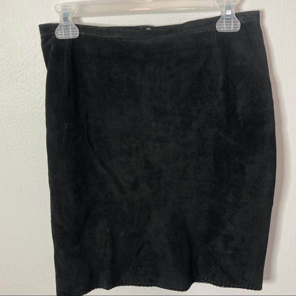 Suede Mini Skirt, Genuine Leather in Black
